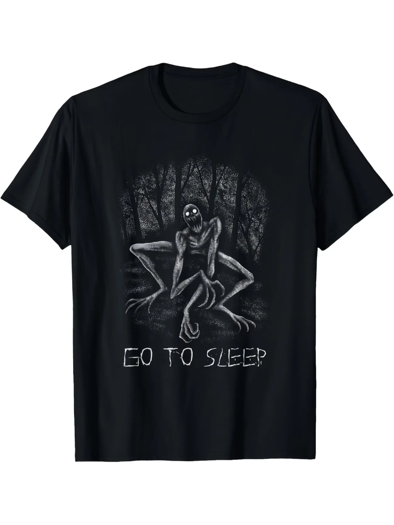 S Creepy Rake Creepypasta Horror T-Shirt Rake Creature Print & Iconic 'Go to Sleep Text Casual Cosplay Costume Party Outfit tee