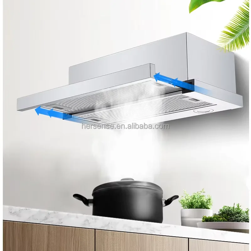 Sleek White/Black Household Kitchen Exhaust Island Pull-out Type Range Motorized Under Cabinet Industri Hoods Kitchen Smoke Hood