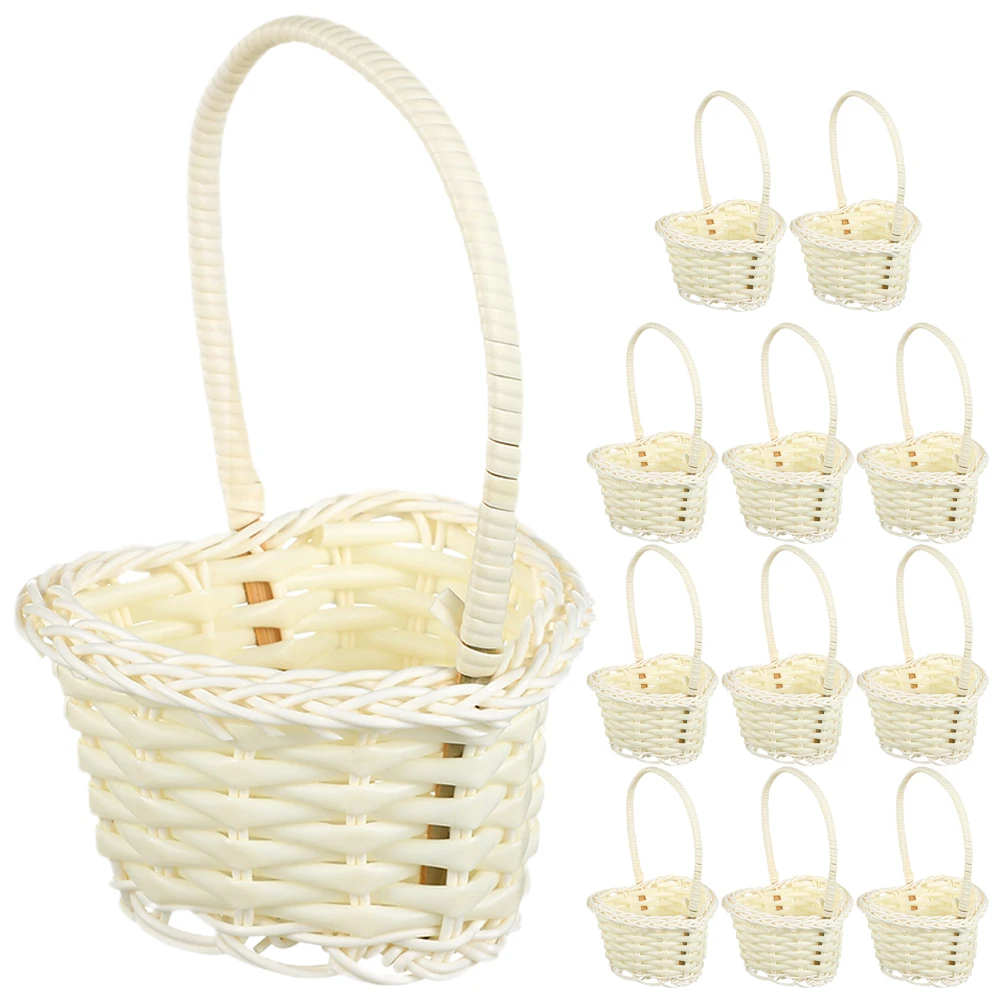 

12 Pcs Rattan Flower Basket Mini Woven Baskets Party Favor Small with Handle for Decor Shaped Wedding