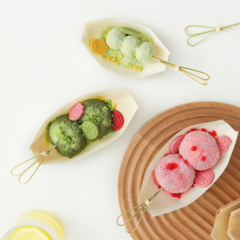 Disposable Wooden Veneer Boat Sushi Tray Snack Plate Sashimi Wooden Boat Dish Disposable Fruit Stick Creative Wooden Tableware