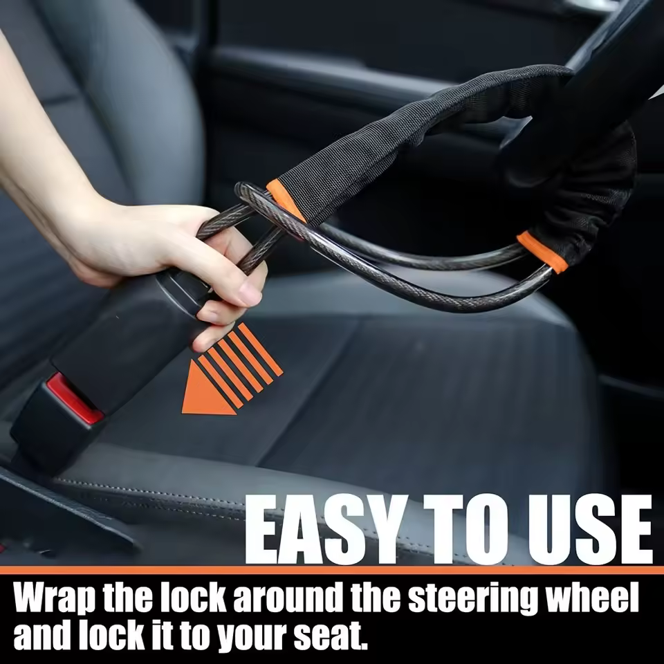 Heavy duty Car Steering Wheel Lock made of stainless steel.