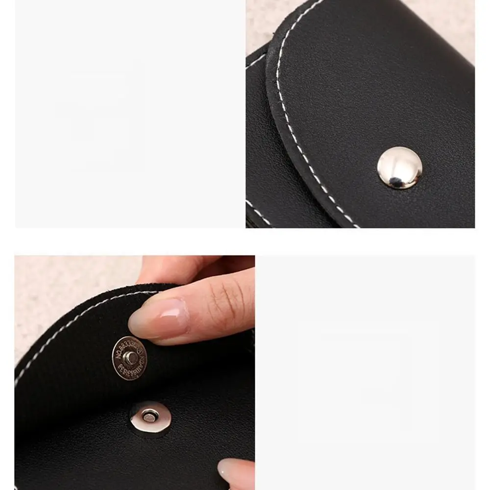 Fashion Design Korean Style Thin Card Bag Short Clutch Magnet Buckle Mini Wallet PU Solid Color Card Holder Outdoor