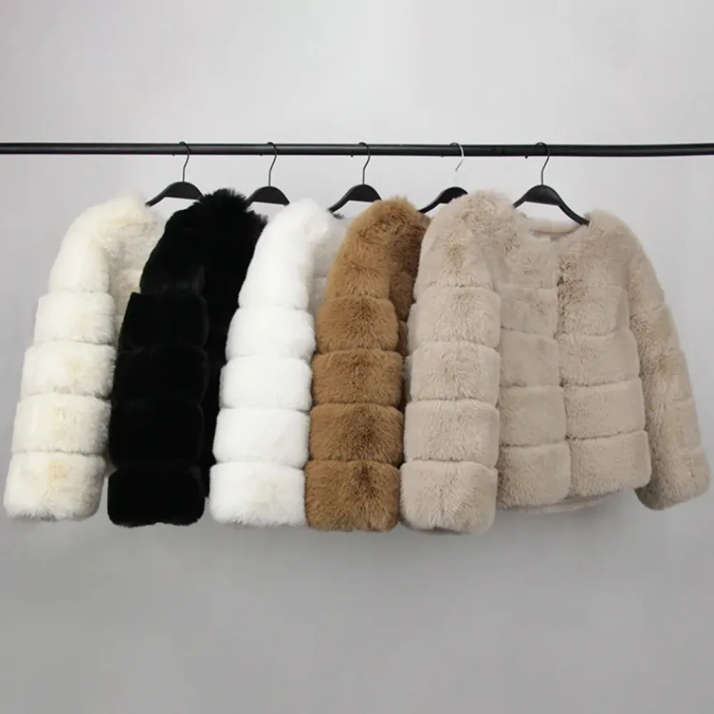 2023 Faux Fur Winter Jacket Women New Luxury Brand Elegant Thick Warm Outerwear Streetwear Fake Fox Rabbit Fur Coat Fashion