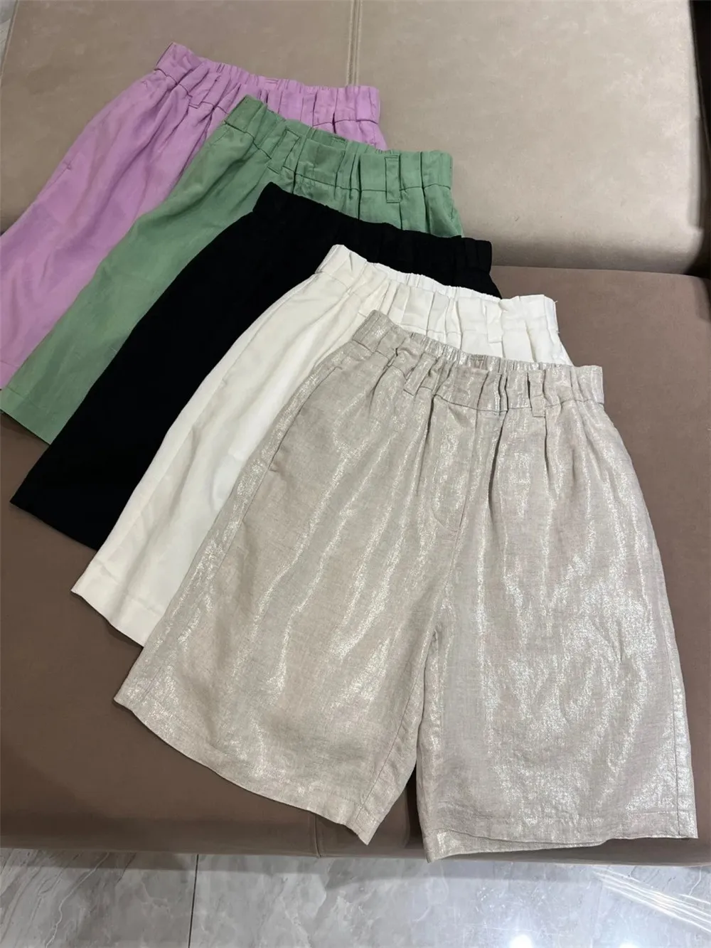 Elastic Waist Silk Linen Casual Shorts Summer Female Clothing