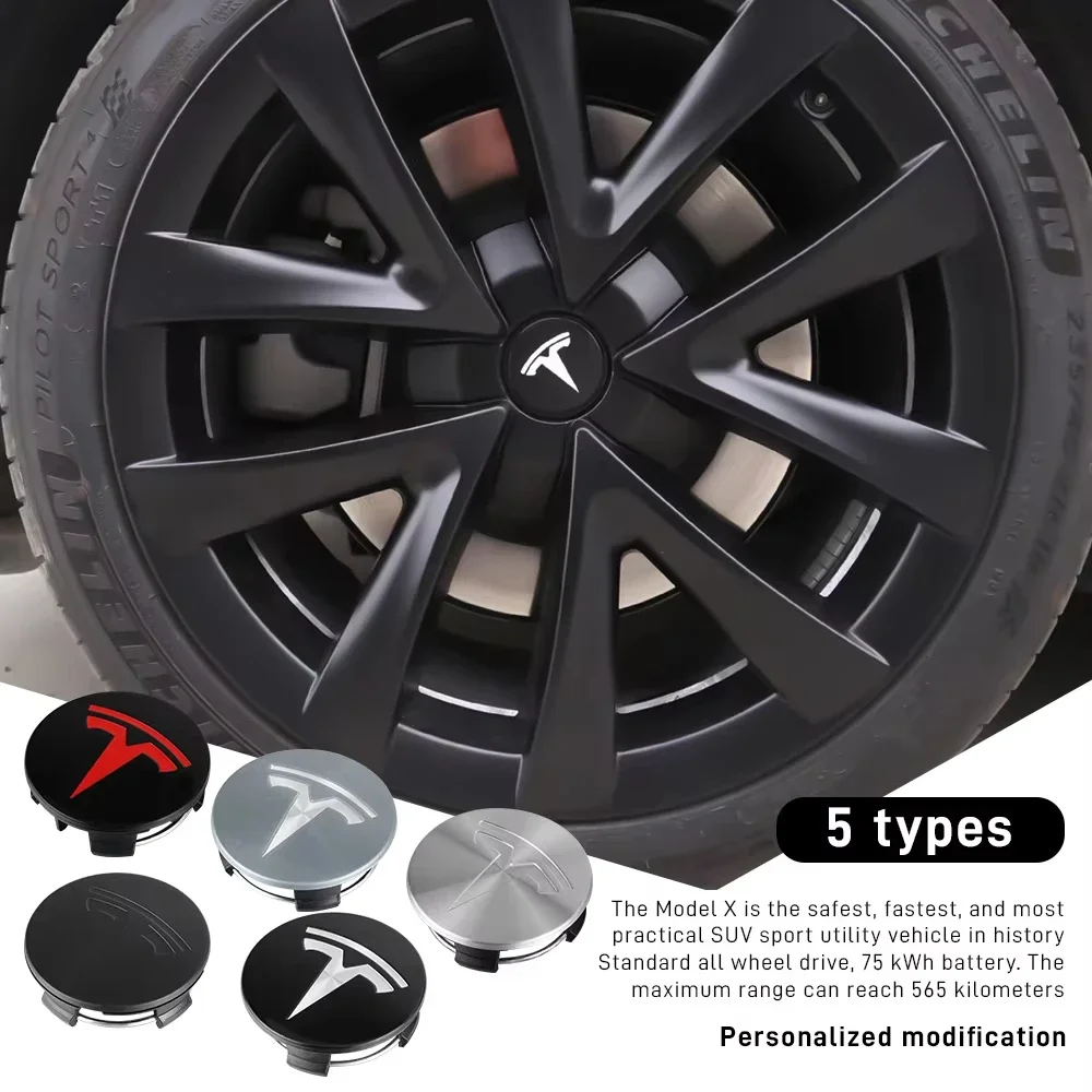 

4pcs For Tesla Model 3 S X Y Cybertruck Roadster Car Badge Wheel Center Hub Cap Cover Accessories Auto Styling
