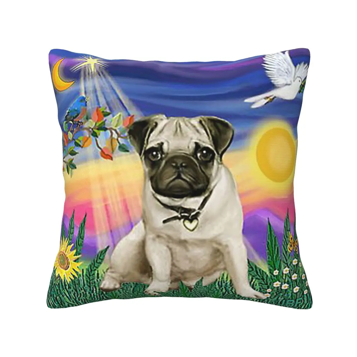 Twilight With A Pug Square Pillowcase Pillow Cover Cushion Zip Decorative Comfort Throw Pillow for Home Living Room