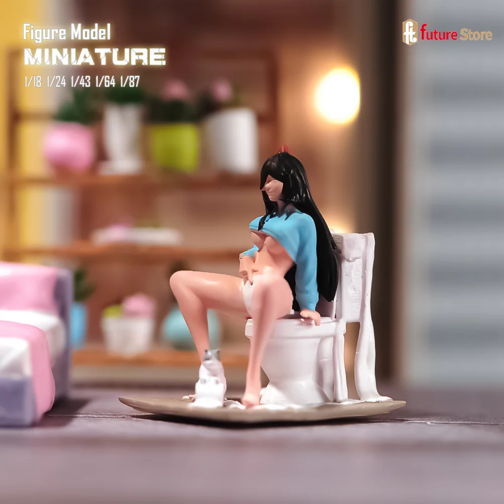 In Voorraad 1/87 1/64 1/43 1/24 1/18 Anime Squatting Girl Toiletscène Miniaturen Model Beeldje Minipop Creatieve Propdecoratie