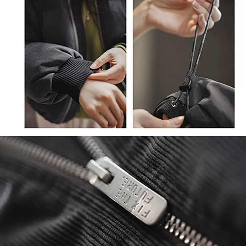 Maden-Chaqueta de pana para mujer, abrigo acolchado corto cálido con plumón de pato 90%, cuello levantado de punto, dobladillo con cordón, prendas de vestir exteriores gruesas para invierno