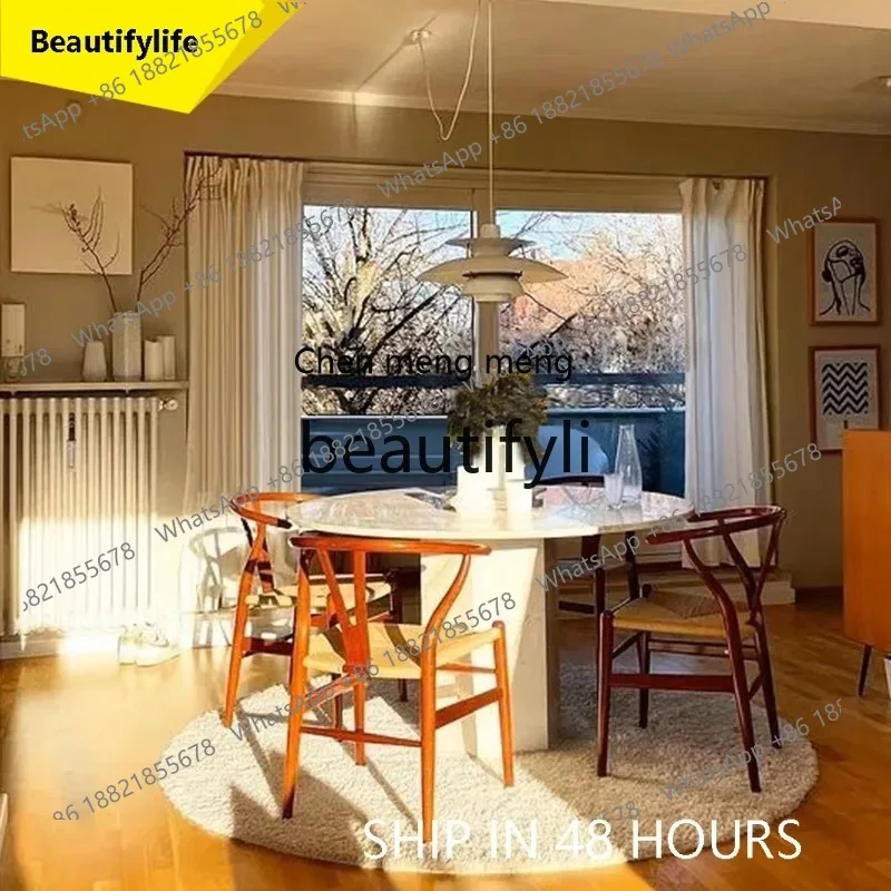 S7486 ss Natural Travertine Round Dining Table Home Dining Table Modern Simple Ins Cream Style Rock Plate Small Round Table