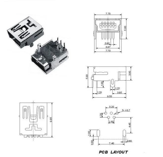 10 Buah Soket USB MINI SMD T-type Female Port Kaki Lurus Kaki Bengkok 2 4 Pemosisian Pelat Tenggelam Tubuh Pendek