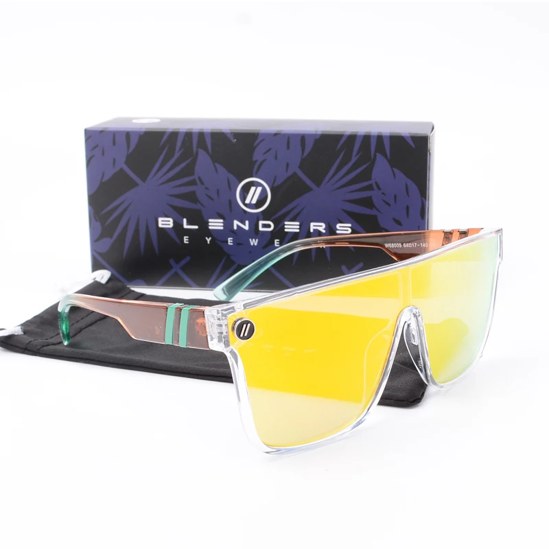 Óculos de sol espelhados azuis mistos Óculos de sol polarizados masculinos com lentes UV Retro Fashion Square Blender Óculos de sol masculinos 68009: com caixa