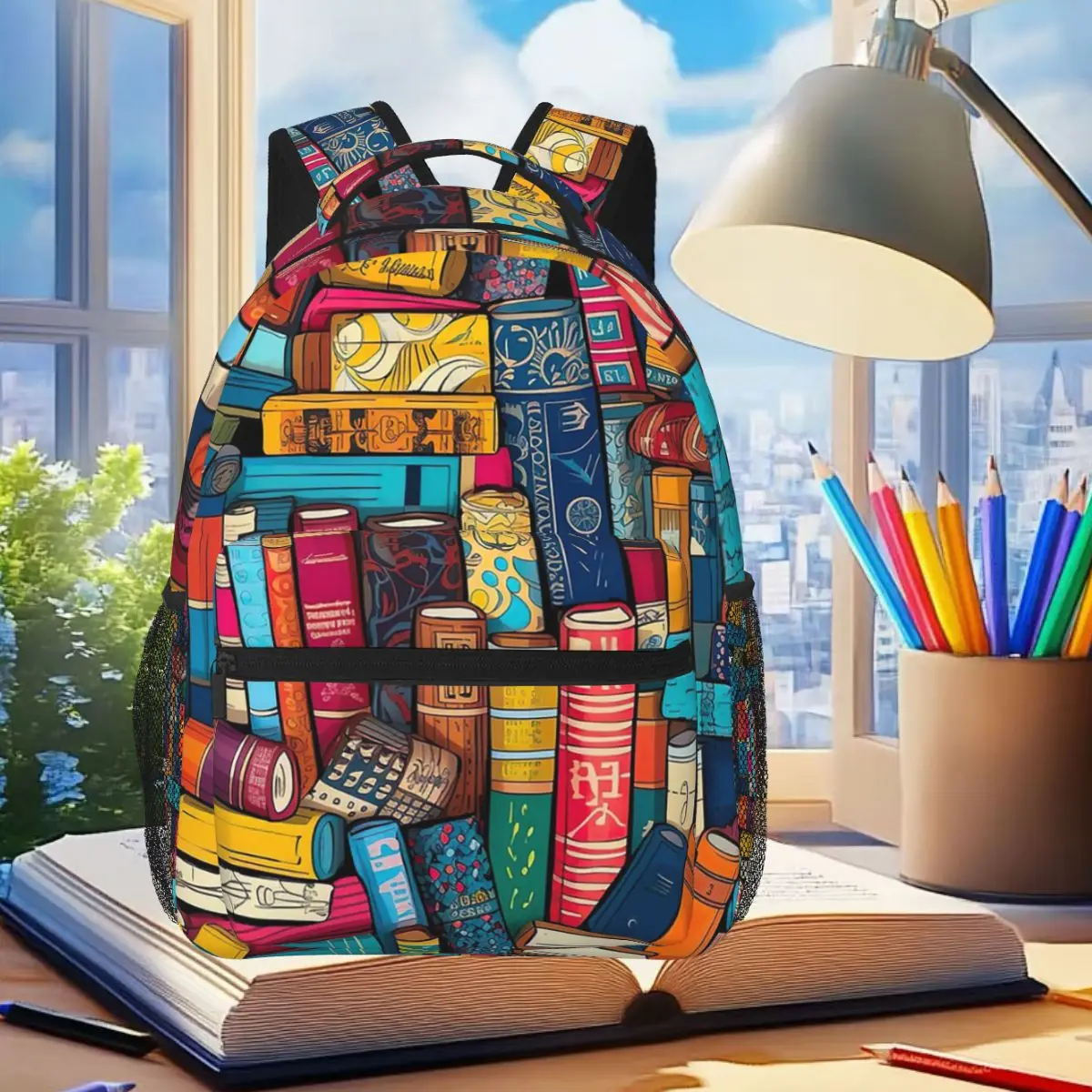 

Bookish Pattern - Colorful Chaos Student Backpack School Bag Hiking Travel Daypack for Boys Girls Fashion Bookbag Shoulder Bags