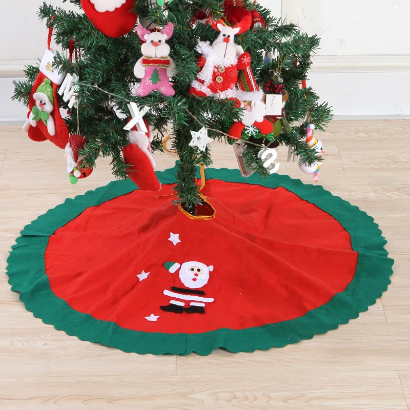 Christmas Red Tree Skirt Non Woven Circle Floor Mat Pad Wave Edge Star Stickers New Year Festival Party Home Interior Decoration
