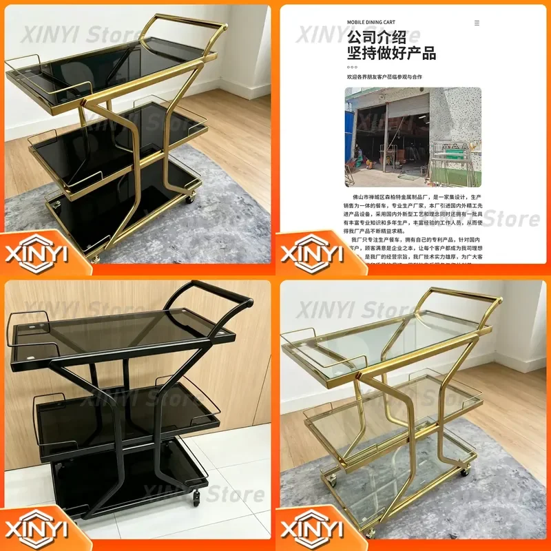 Triple Stainless Steel Glass Wine Trolley for Hotel KTV Commercial Dining Truck Restaurant Private Room Food Delivery Cake