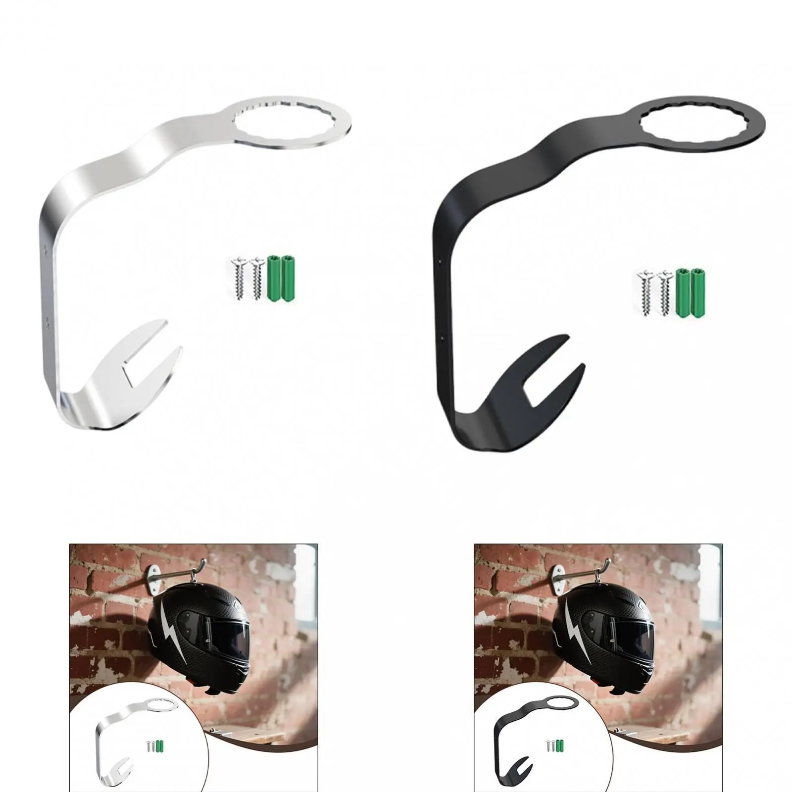 

Motorcycle Helmet Holder Wall Mounted Cycling with 2 Hooks Easy to Install Display Motorcycle Helmet Rack Storage Organizer