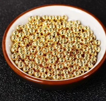 wholesale 18k gold beads real gold round beads diy bracelet shiny beads 2mm -4mm fine gold jewelry parts