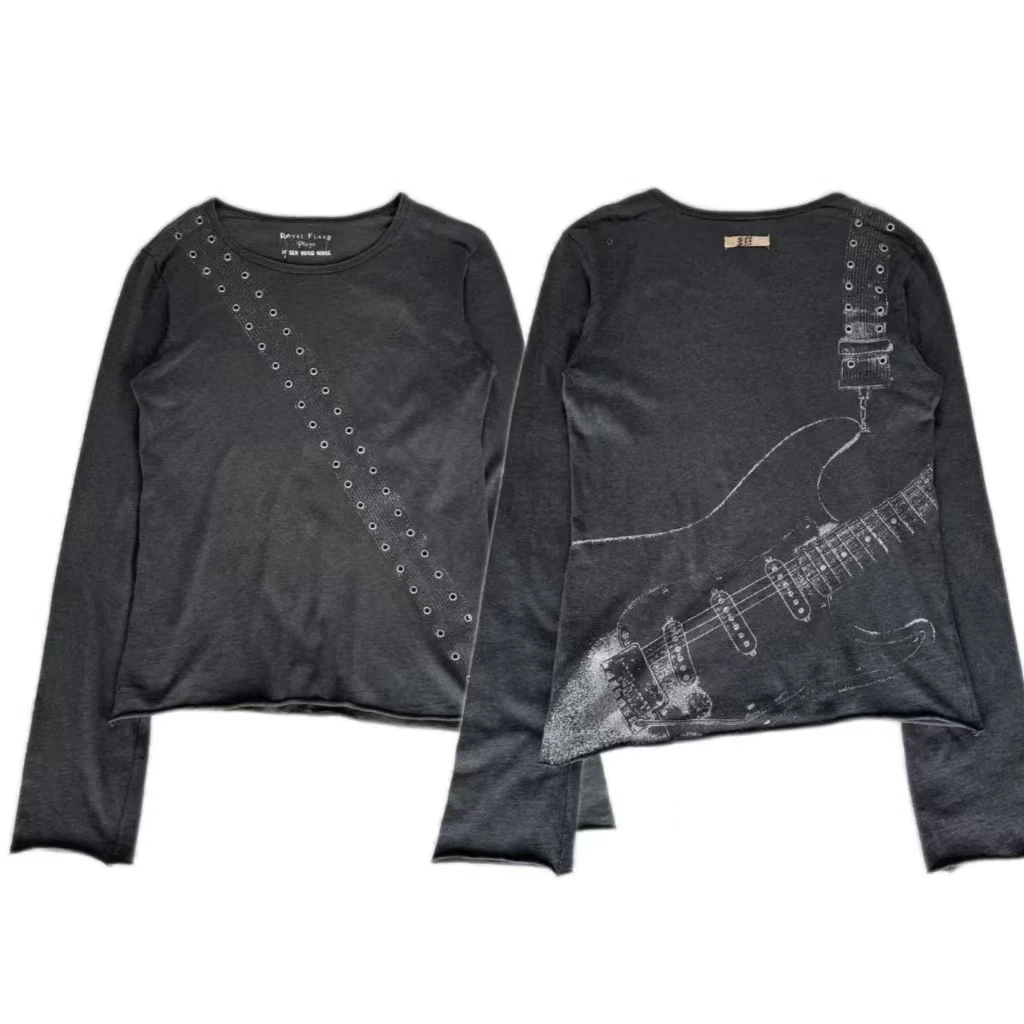 

Y2k Harajuku Gothic Punk Retro Guitar Printed Top American Vintage Classic Hip-Hop Black Men And Women Casual Loose Streetwear