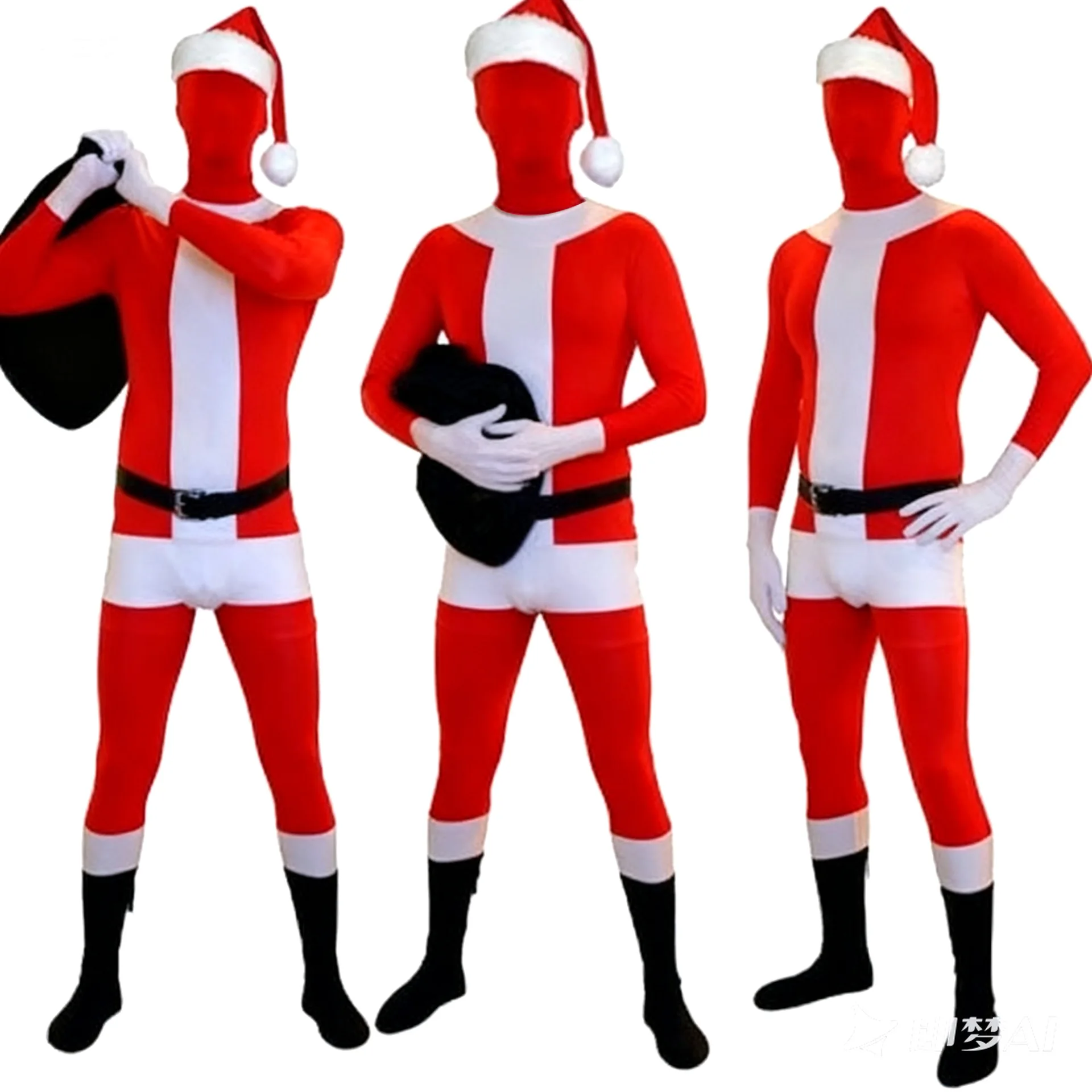 

New Christmas Santa Claus Jumpsuit for Adults Long Sleeve Tight Fitting Romper Cosplay 2025 Costume Accessories