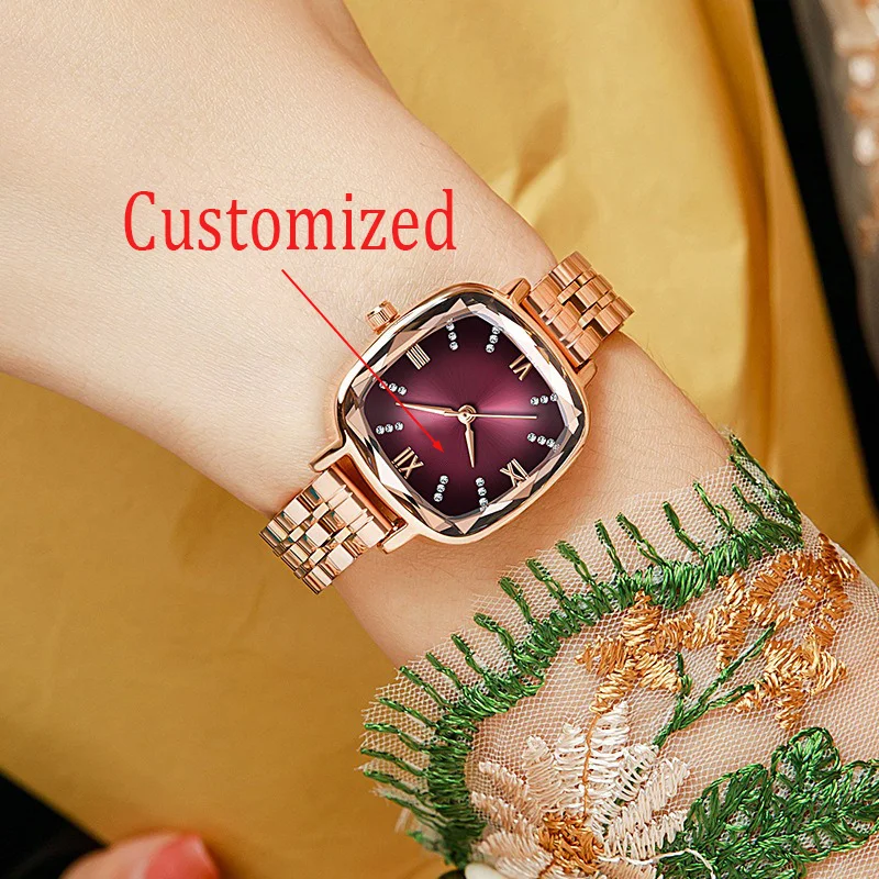 Jam tangan wanita berlian imitasi berlian cermin multi segi jam tangan persegi strip tipis sederhana dan modis dapat disesuaikan