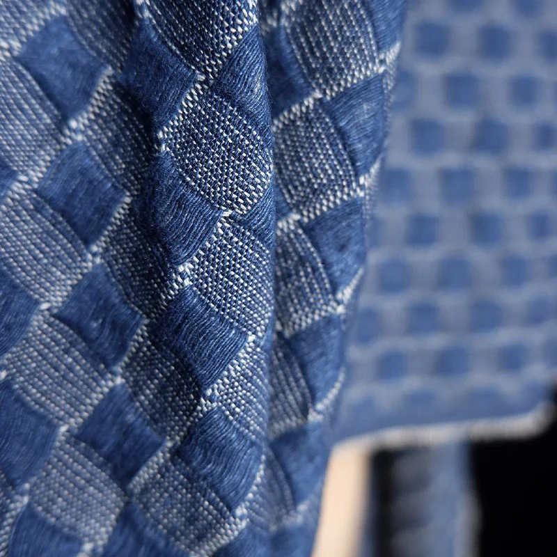 Jacquard Denim Fabric Generous Lattice Washed Polyester Cotton Blend for Designer DIY Sewing Apparel High Quality Material