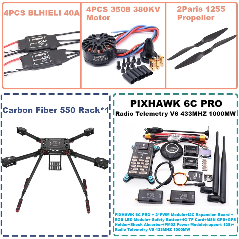 F550 Hexa Frame 6C PRO M8N/M9N/M10 Flight Control Carbon Ardupilot Radio Telemetry Quadcopter 40A ESC 3508 380KV Motor