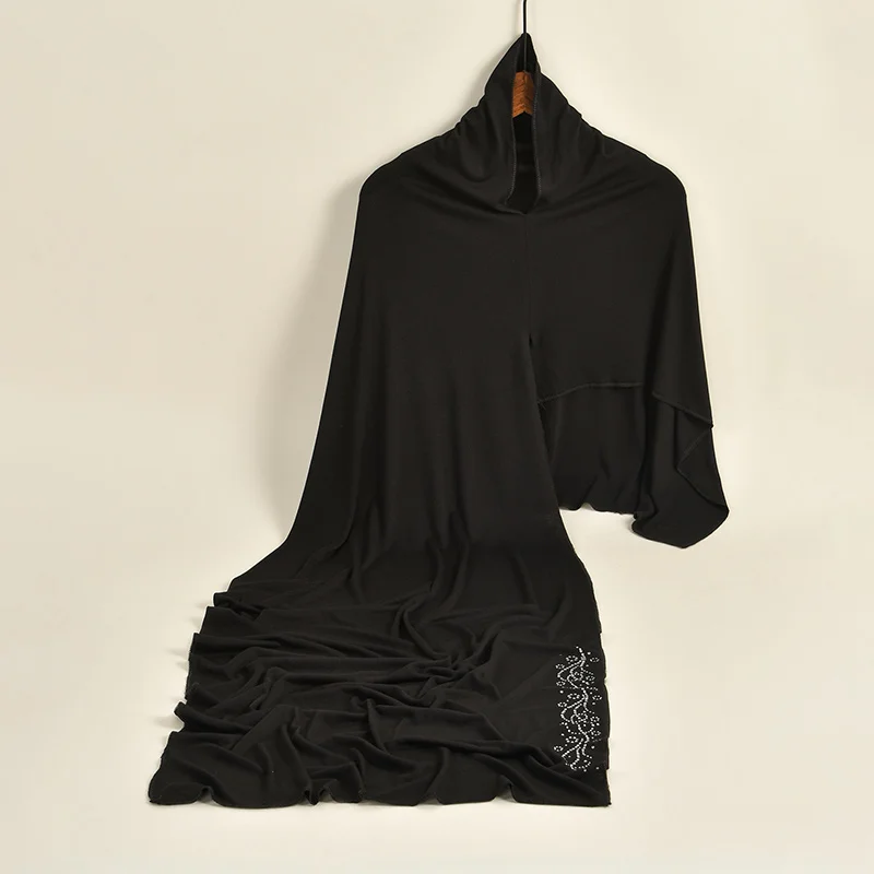 Hijab instantané en Jersey de coton de qualité supérieure avec strass Double boucle foulard musulman foulard islamique écharpe Tube Turban