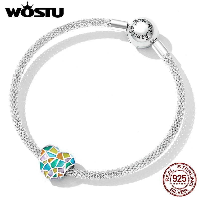 WOSTU 100% argento Sterling 925 arcobaleno chiesa finestra cuore Charms perline per le donne misura gioielli originali collana braccialetto fai da te