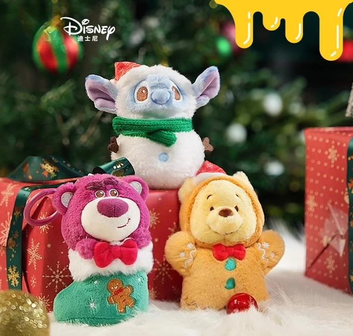 

Disney Christmas Stitch, Lotso & Winnie Plush Keychain Set Holiday Themed Bag Charm Gift Cute Backpack Decor for Kids & Fans
