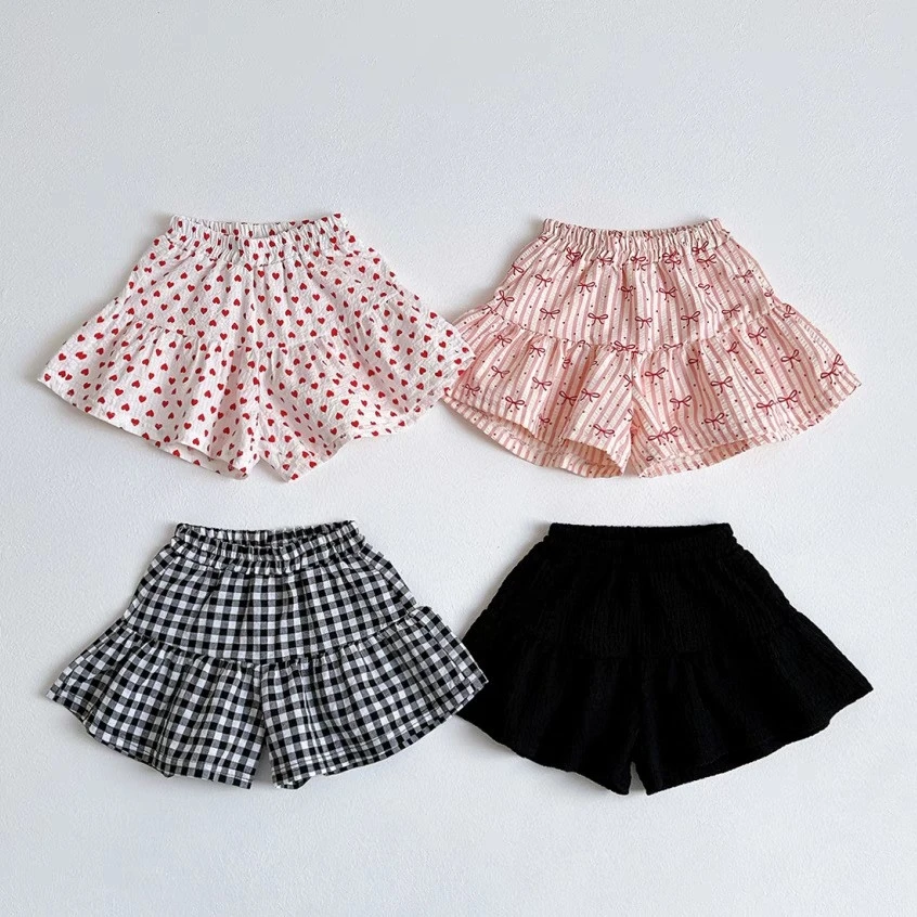 K2655 New Korean Style Infant Toddler Girls' Short Pants Summer Skort Black Plaid Versatile Thin Waist Children's Clothing