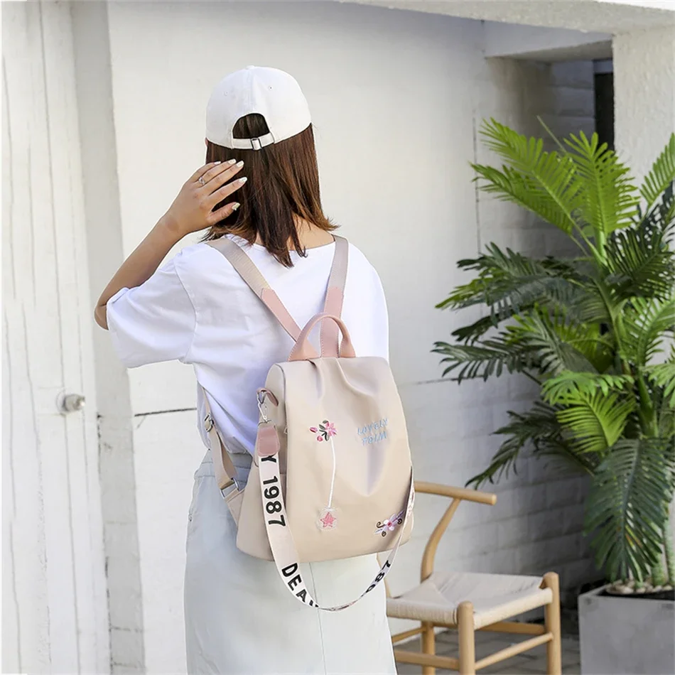 Waterproof Oxford Women Backpack Fashion Casual Embroidery Bag Designer Female Large Capacity Travel Handbag Shopping Knaps