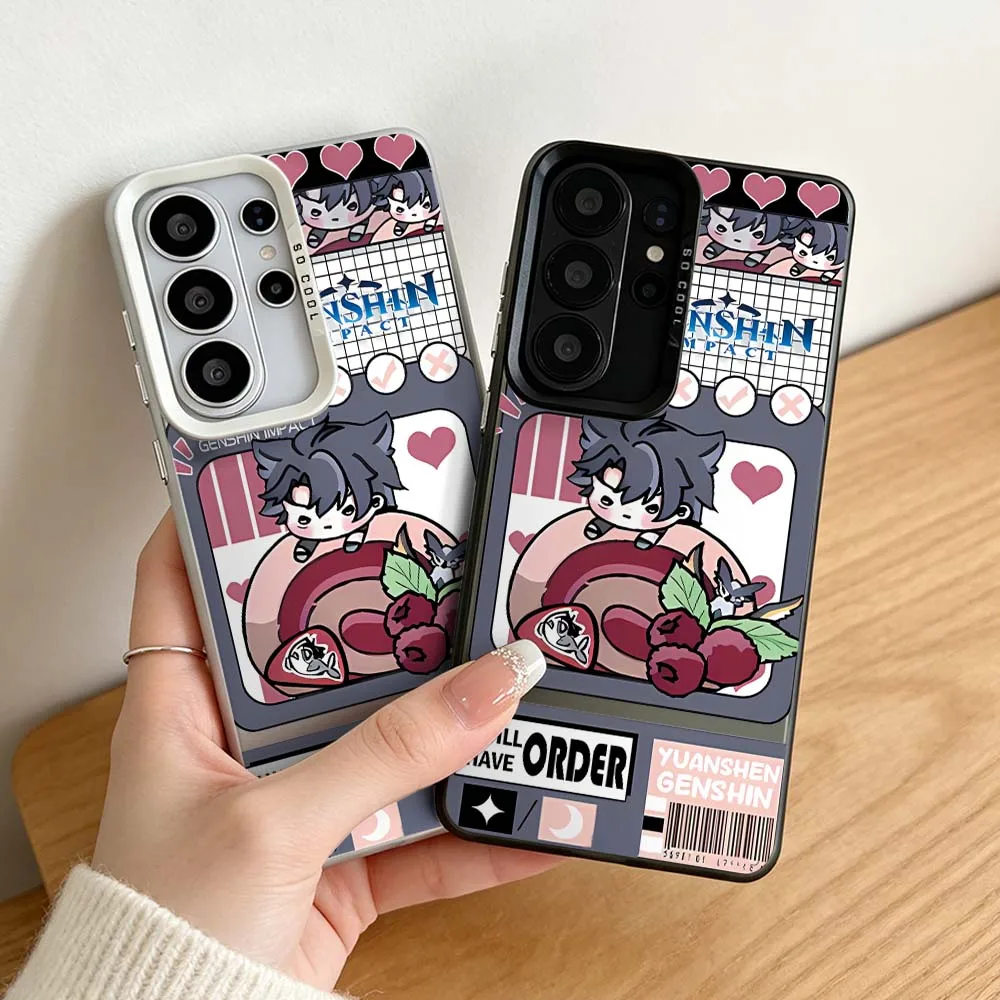 Kawaii Cartoon Wriothesley Cover For Samsung Galaxy S26 S25 S24 S23 S22 S21 S20 Plus Edge Ultra FE Colored Silver Phone Case