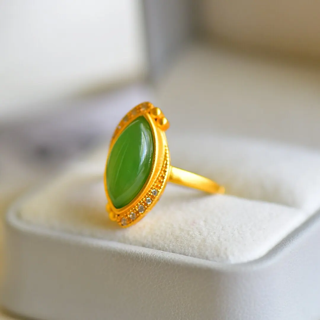 Hetian jade jasper horse eye retro ring ring jade ring Hanfu accessories fashion gifts