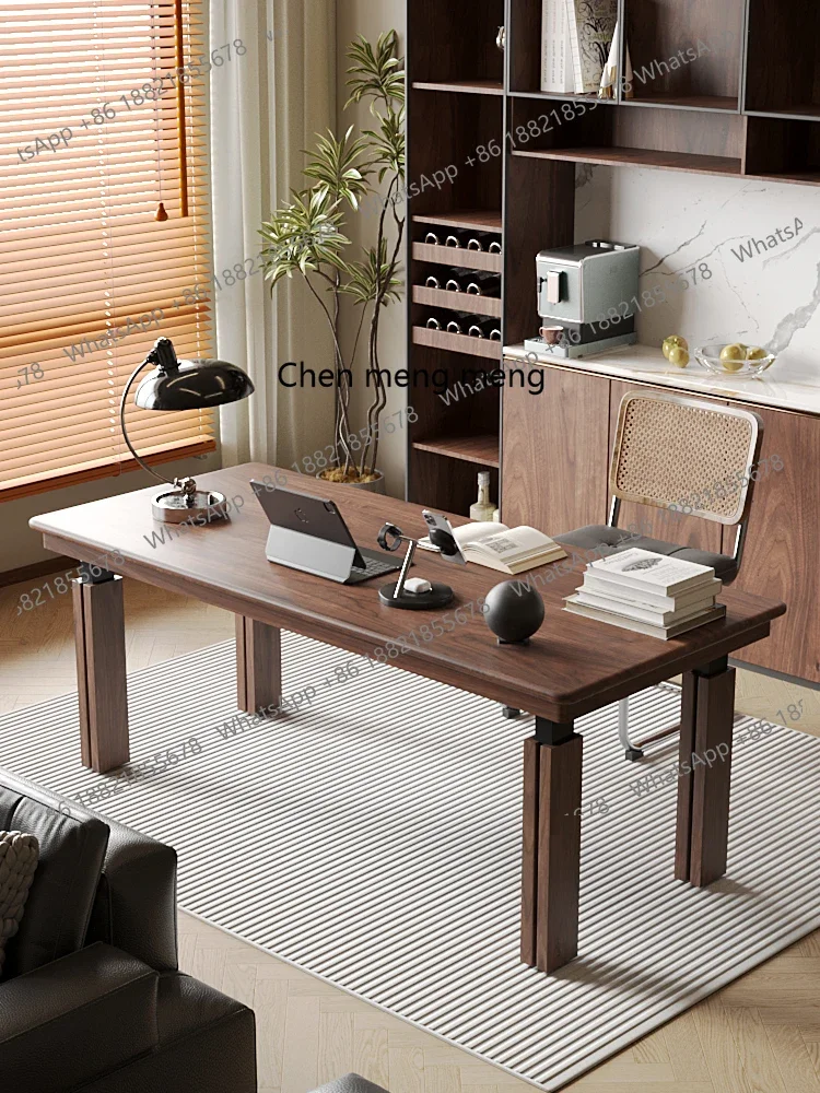 

North American Black Walnut Solid Wood Electric Lift Coffee Table for Living Room, Dual-use Dining Table and Tea Table Desk