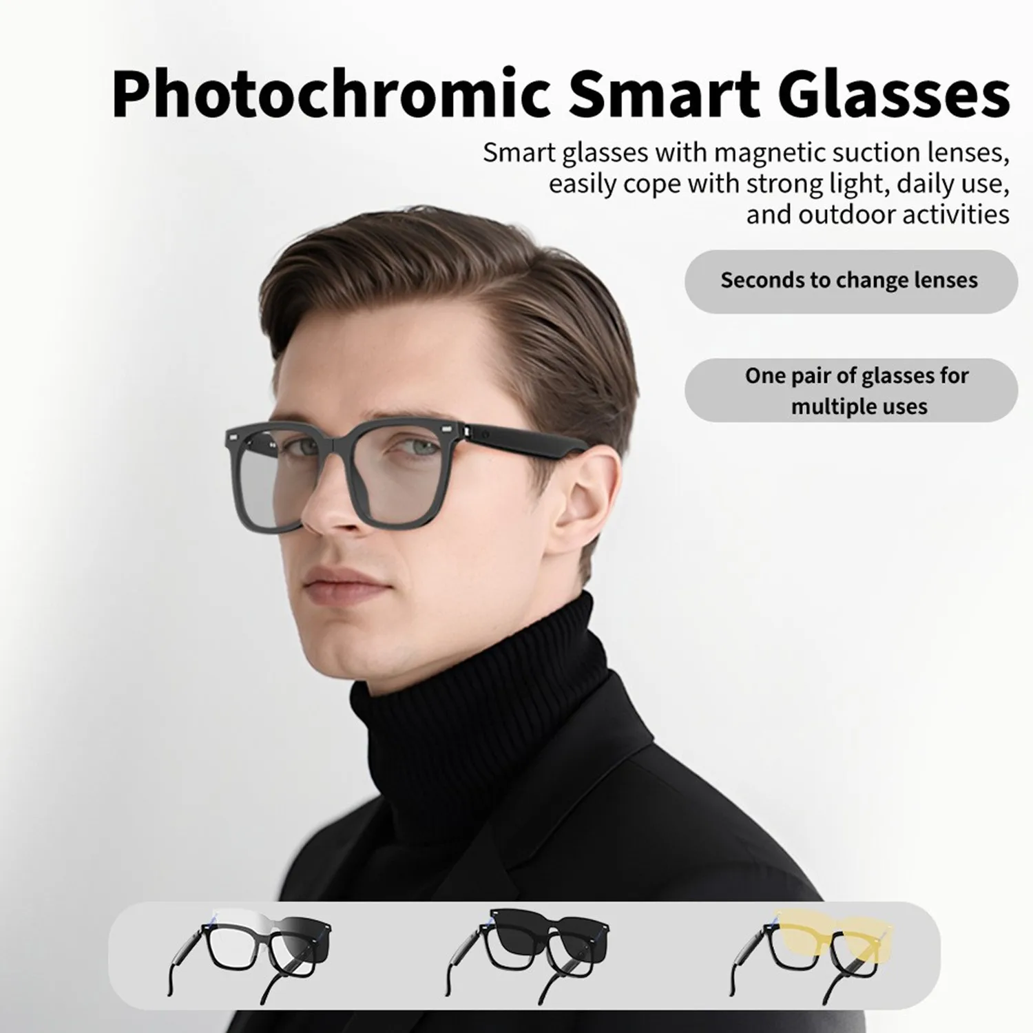 

AI Smart Glasses Phone Call Wireless Bluetooth Earphones Translate Dialogue Music Playback Sunglasses Blue Light Blocking Sports