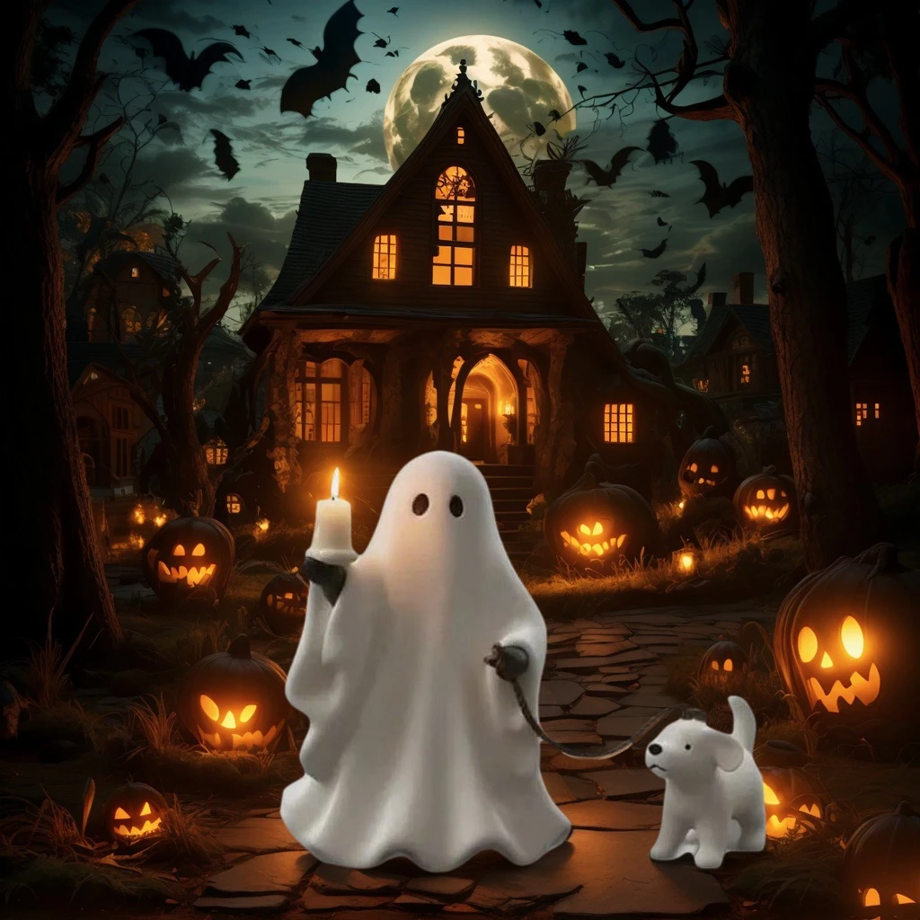 Creative Handcrafted Dog-Walking Ghost Halloween Decorations, Holiday Party Scenes, Table Decorations, and Garden Decor