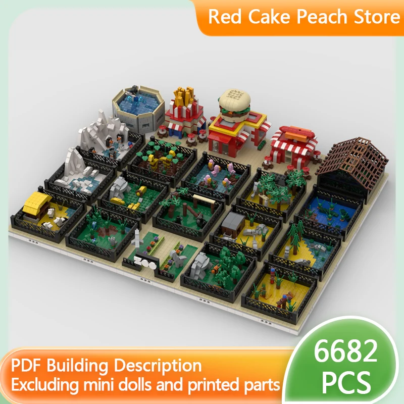 Stadtstraßenansicht Modell MOC Bausteine Architektur Zoo Modulare Technologie Kinder Urlaubsgeschenke Zusammenbaubares Spielzeug-Set