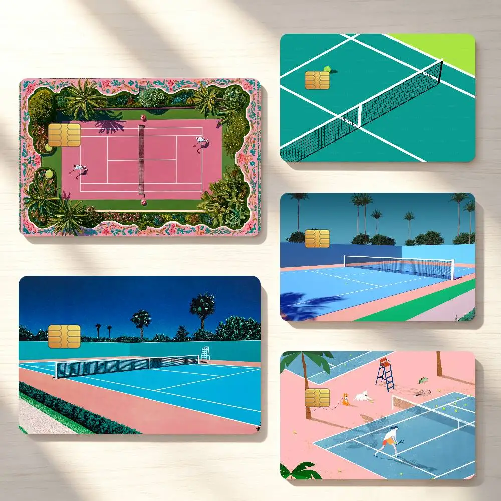 Fashion Sport Tennis Court Art Credit Card Sticker Waterproof Anti-Scratch 4PCS Bank Debit Traffic Cover Decoration