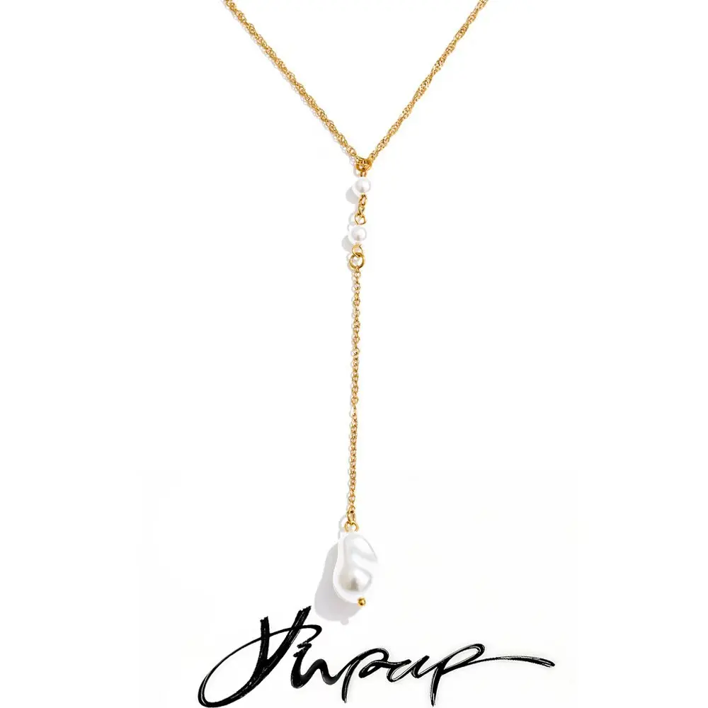 Yhpup 70cm Elegant Backless Stainless Steel Tassel Long Necklace Sexy Simulated Pearls Fascinating Distinctive Fashion Jewelry