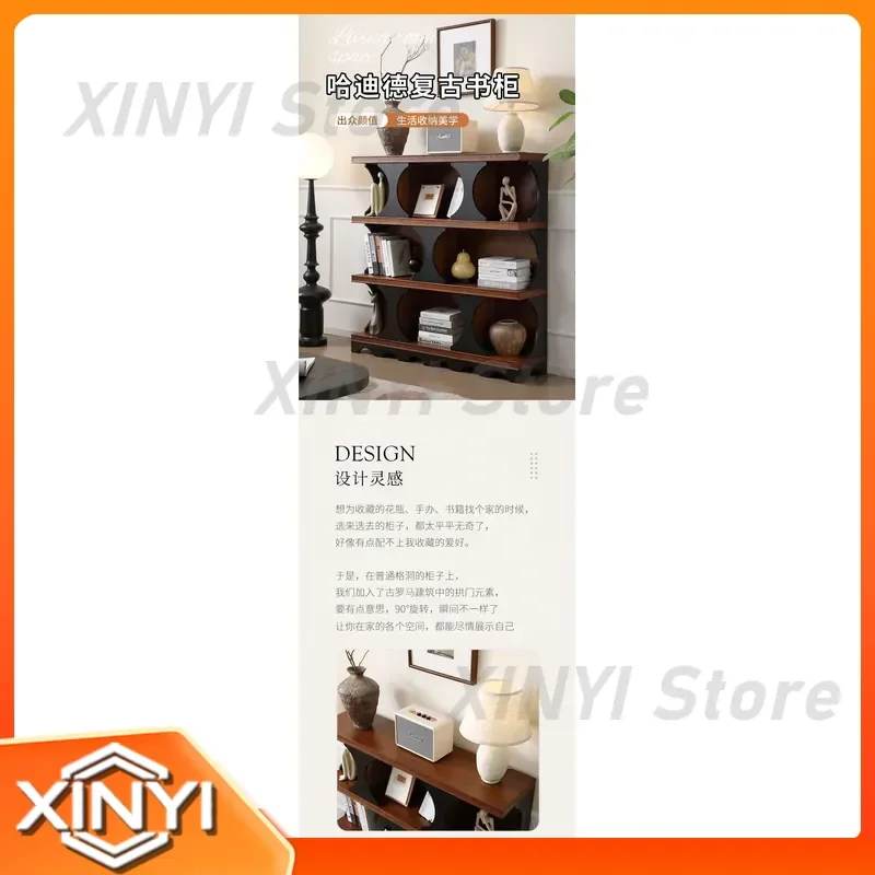 Hadid retro solid wood display cabinet for small apartment living room bookcase shelf storage decoration dining side cabinet
