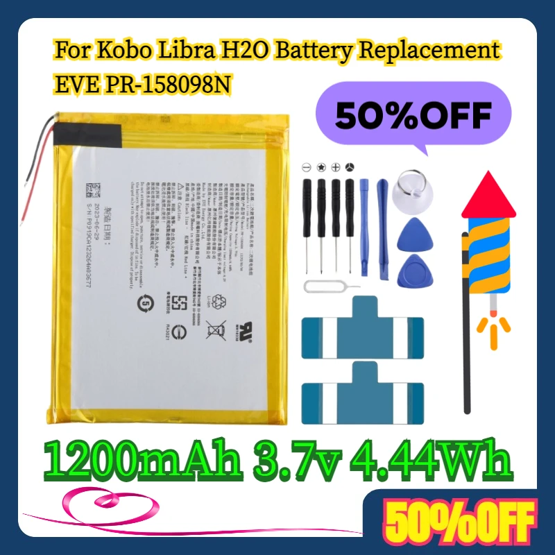 

For Kobo Libra H2O Battery Replacement EVE PR-158098N 1200mAh 3.7v 4.44Wh