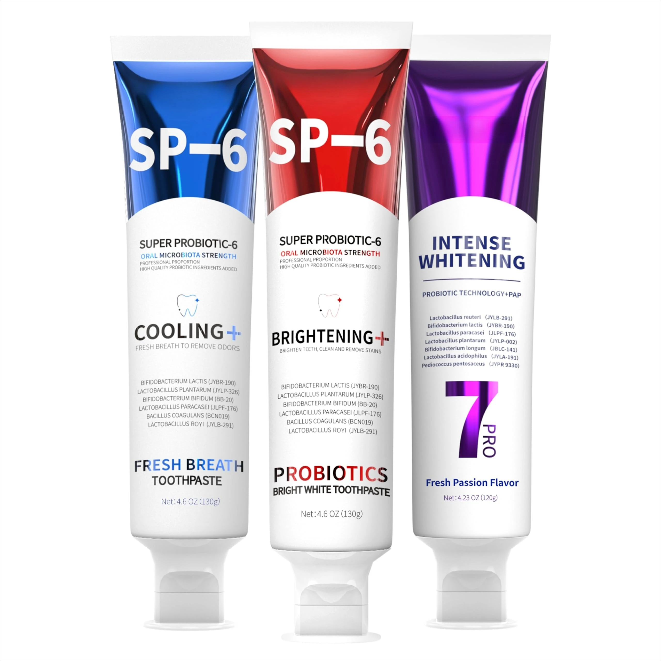 3 Pack SP-6 Toothpaste, Cooling Fresh Breath,and Popping Whitening Toothpaste Bundle|6 Probiotics for Oral Health, Fluoride-Free