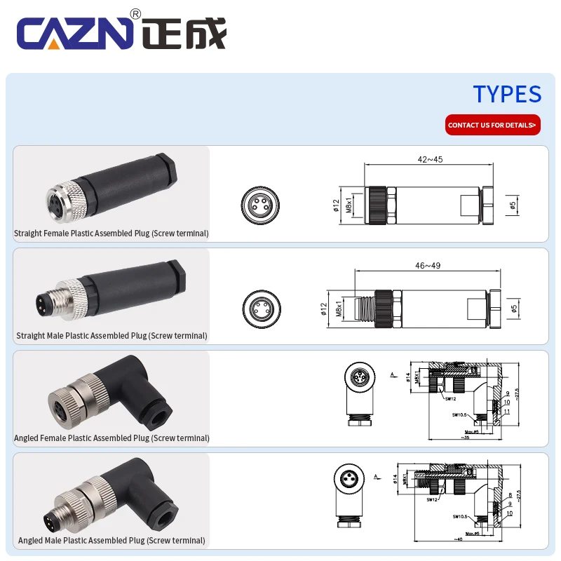 High-durablity M8 Solder Sensor Connector 3 4 5 6 8Pins Male Female Straight Angled Plastic Assembled Plug