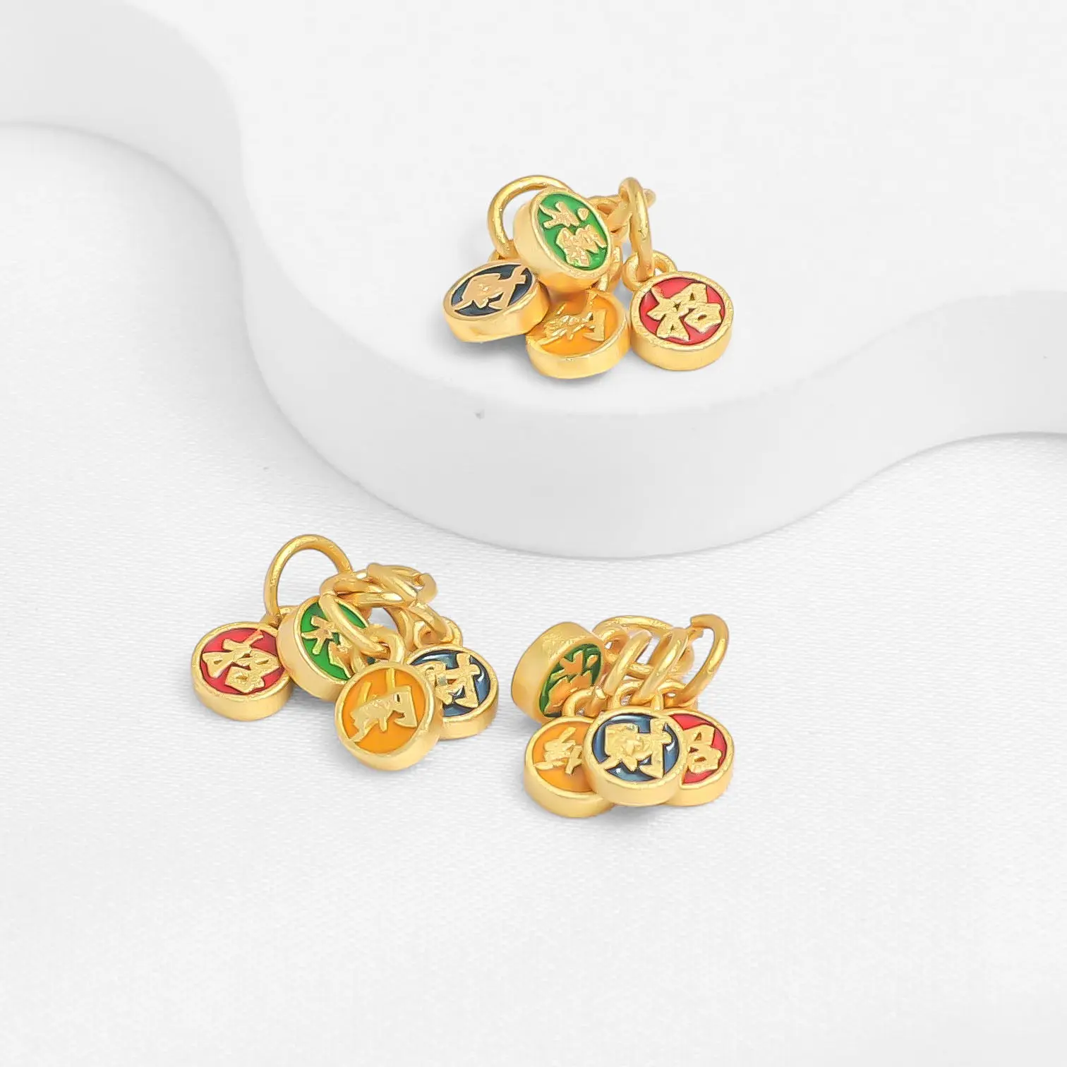 18K Matte Gold Plated Enamel Peace Blessing Tag Charms 4mm DIY Bracelet Necklace Jewelry Findings