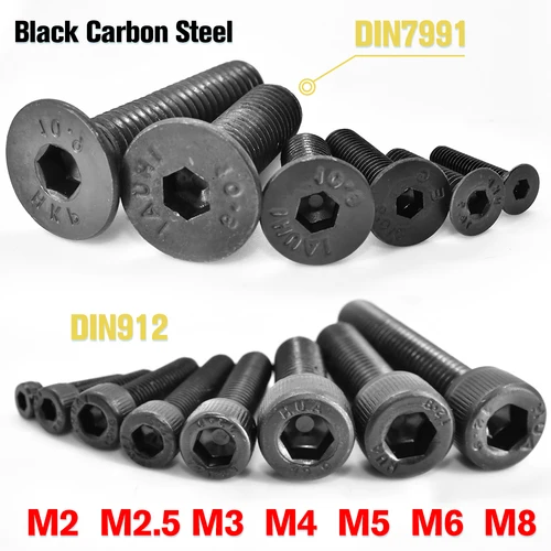 5-100 Uds Din912 Grade12.9 tornillo con cabeza hexagonal Allen M2 M2.5 M3 M4 M5 M6 M8 DIN7991 tornillo avellanado hexagonal negro Steel10.9