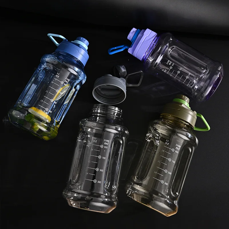 1.5/2.1L Large Capacity Water Bottle with Scale Outdoor Fitness Sports Large Motivational Portable BPA Free Water Bucket for Man