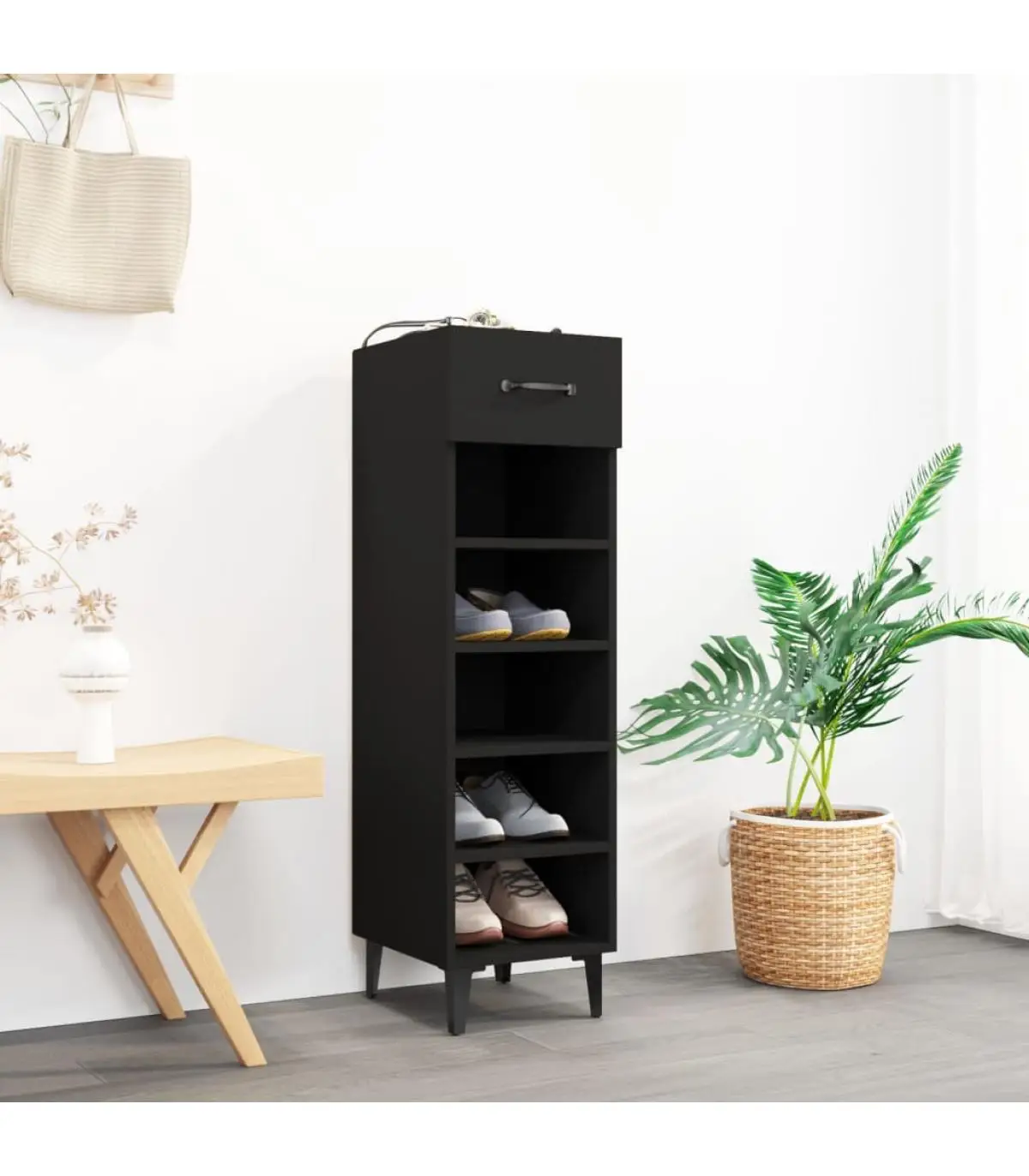 Shoemakers and shoe organizers shoe cabinet in black plywood 30x35x105 cm