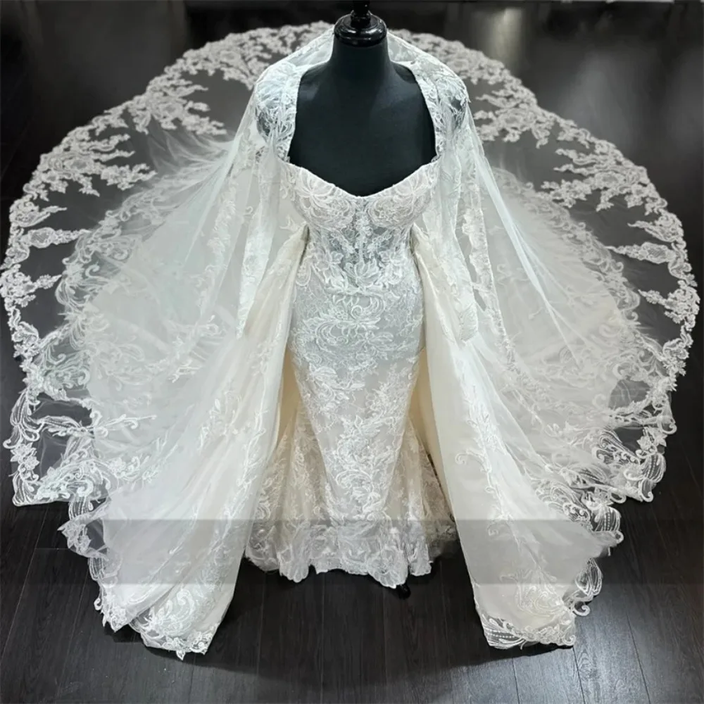 Abiti da sposa a sirena di lusso Dubai con strascico staccabile per la sposa Sweetheat Applique Abito da sposa a maniche lunghe Vestido De Novia