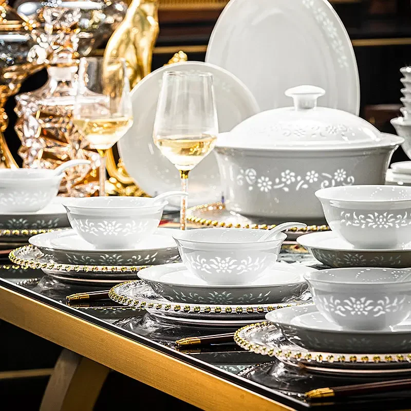 pure white exquisite porcelain tableware set household high temperature underglaze color dishes and chopsticks