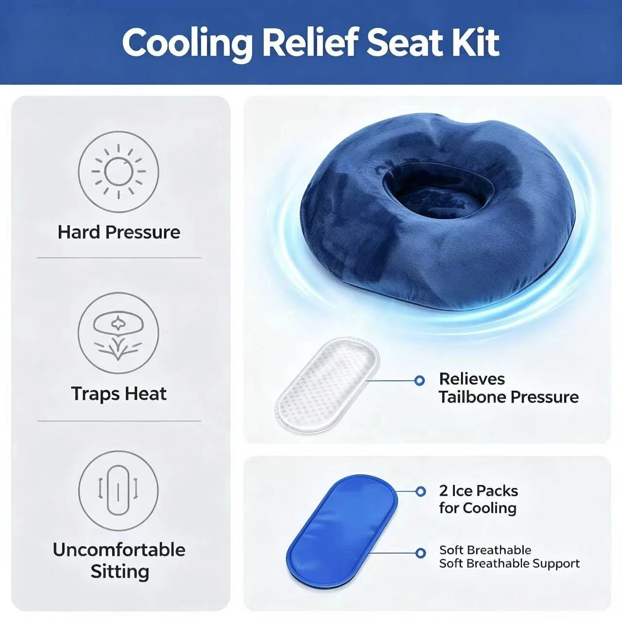Tailbone Coccyx Seat Cushion Gel Memory Foam Donut Pillow for Car Driving Office Chair Comfort Support Men Women Recovery