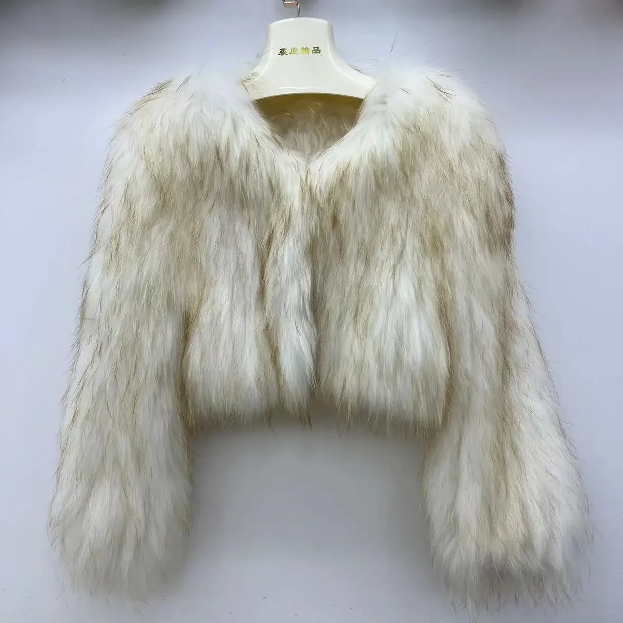 Natural Raccoon Fur Jacket New Thickened Warm V-neck Double-sided Woven Fur Coat Women's Short European 2024 Autumn Winter